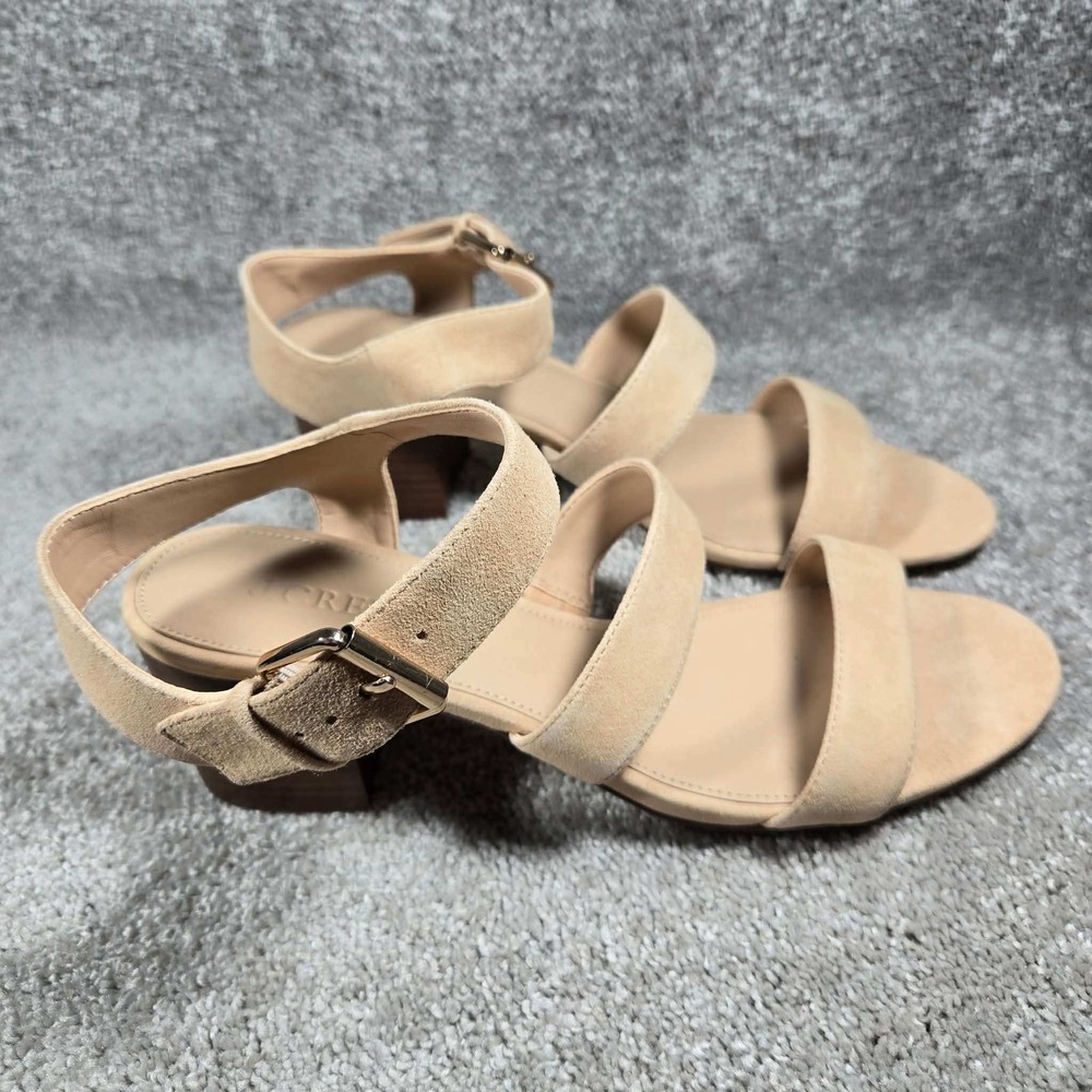 J.Crew Three-Strap Stacked-Heel Sandals Pale Mocha Suede Women 9 J0704